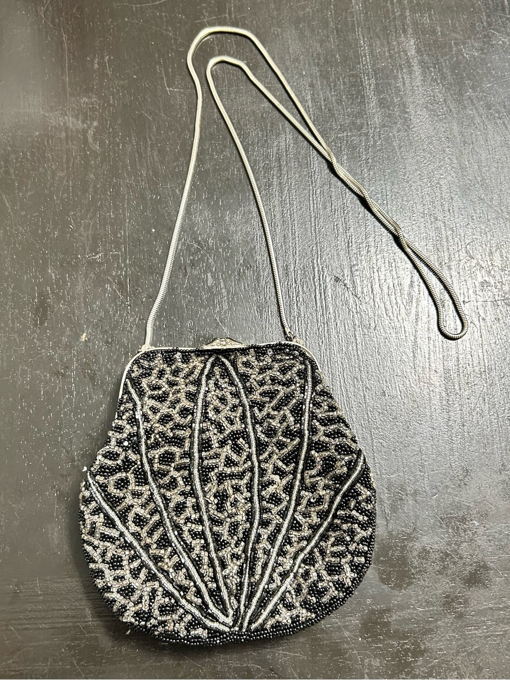 Beaded Black and Silver Evening Bag - Vintage-Inspired Women’s Handbag